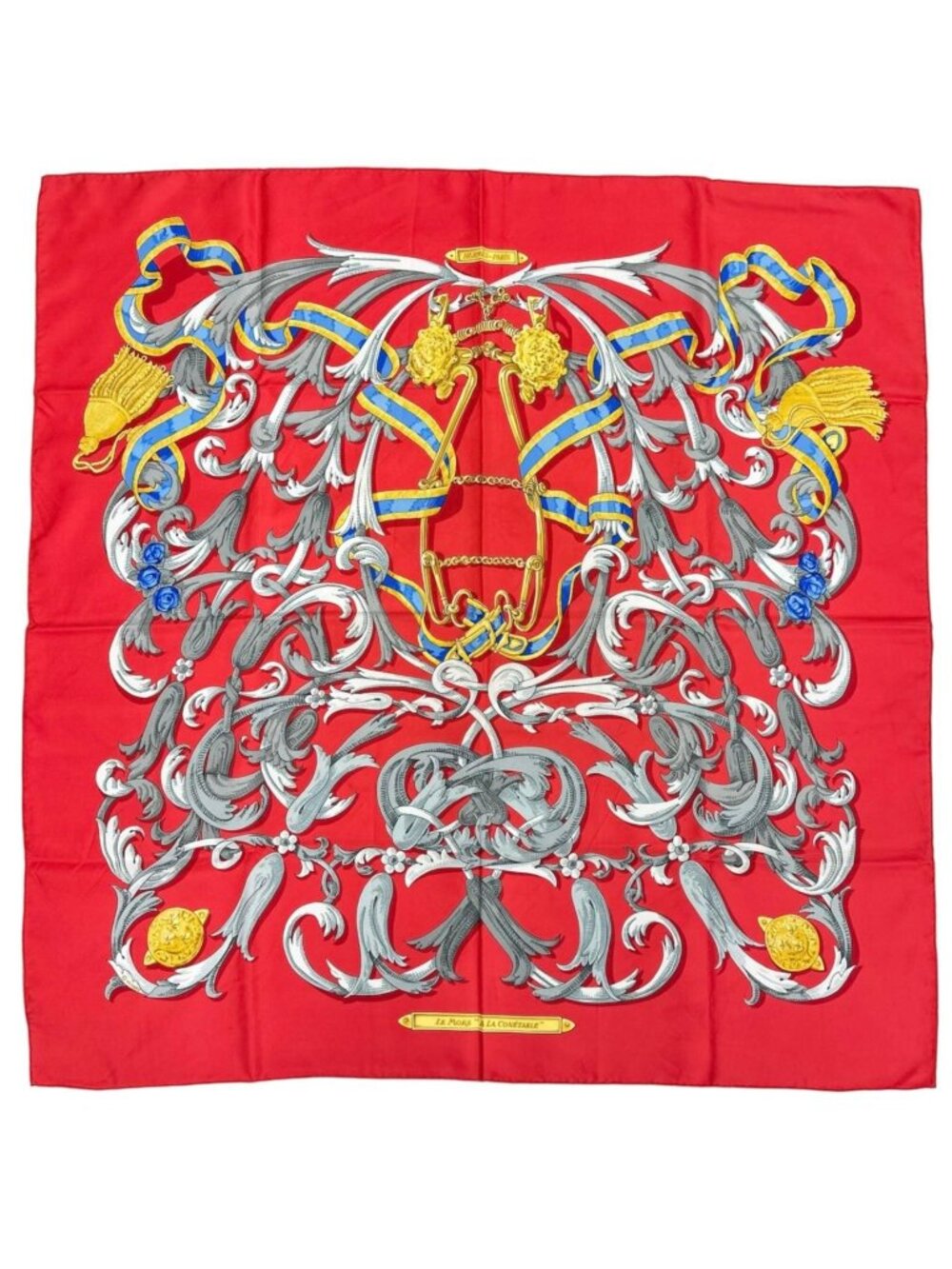 Hermes le Mors a la Conetable Scarf Silk Red Carre 90